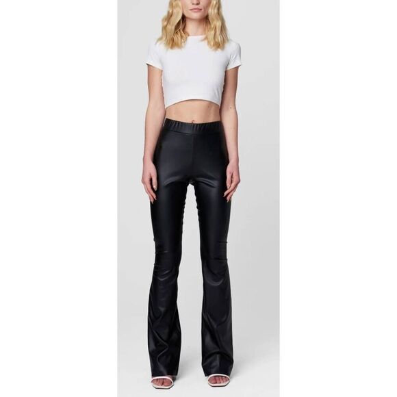 Blank NYC Vegan Leather Leggings Size Medium Black Mini Boot Cut NEW - Picture 1 of 7